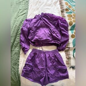 Outdoor Voices windbreaker jacket and shorts set